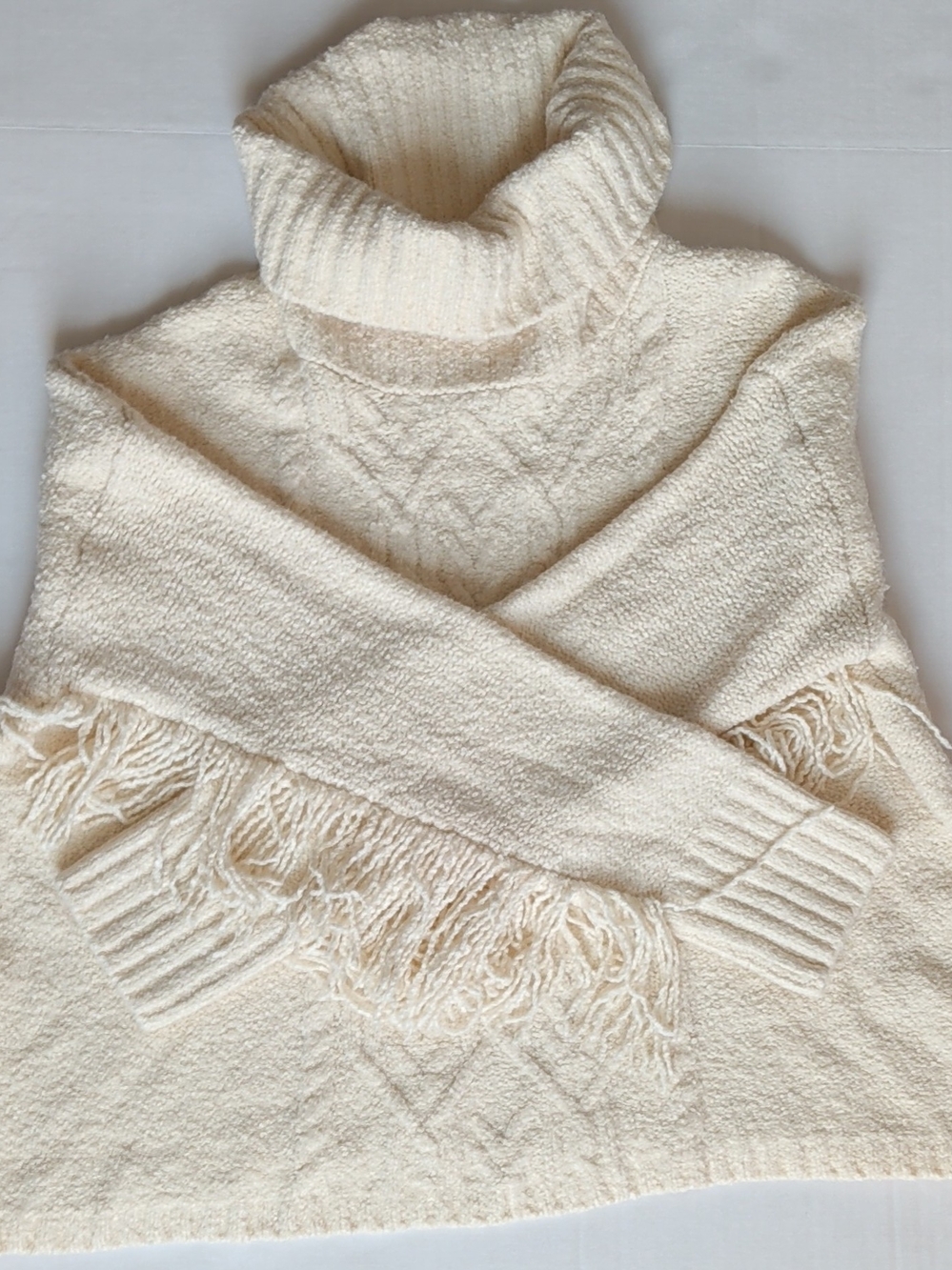 Shyanne Women's Ivory Knit Turtleneck Fringe Pullover Sweater Long Sleeve 2XL